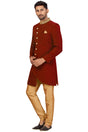 Buy Men's Art Silk  Solid Sherwani Set in Maroon Online