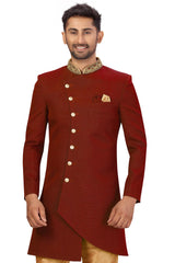 Buy Men's Art Silk  Solid Sherwani Set in Maroon Online - Front