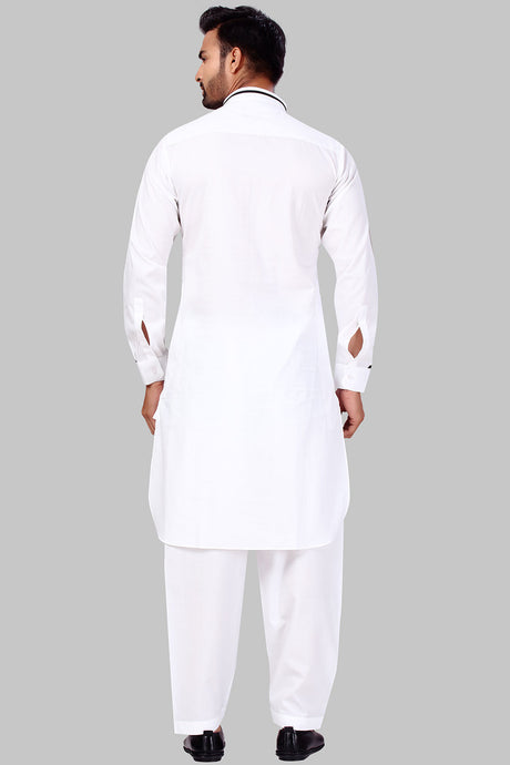 Buy Men's Polyester Solid Kurta Set in White Online