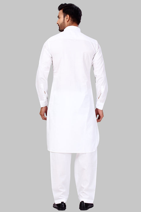 Buy Men's Polyester Solid Kurta Set in White Online