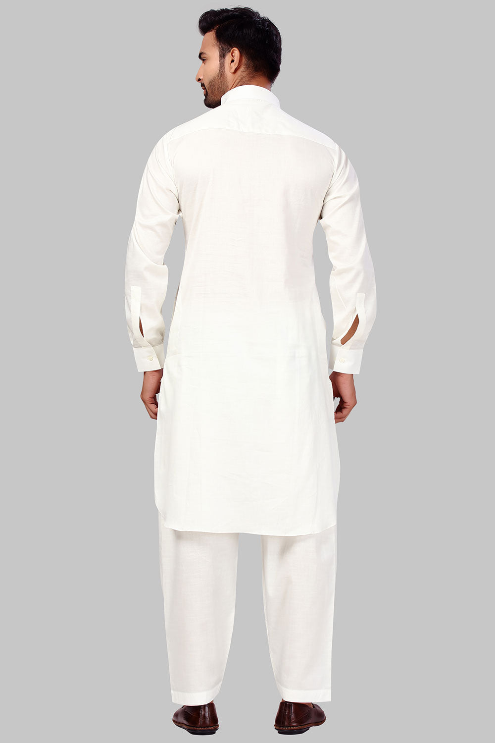 Buy Men's Polyester Solid Kurta Set in Cream Online