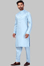 Buy Men's Polyester Solid Kurta Set in Sky Blue Online - Front