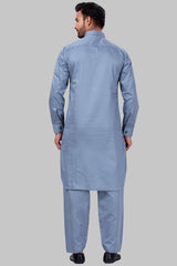 Buy Men's Polyester Solid Kurta Set in Bluish Grey Online