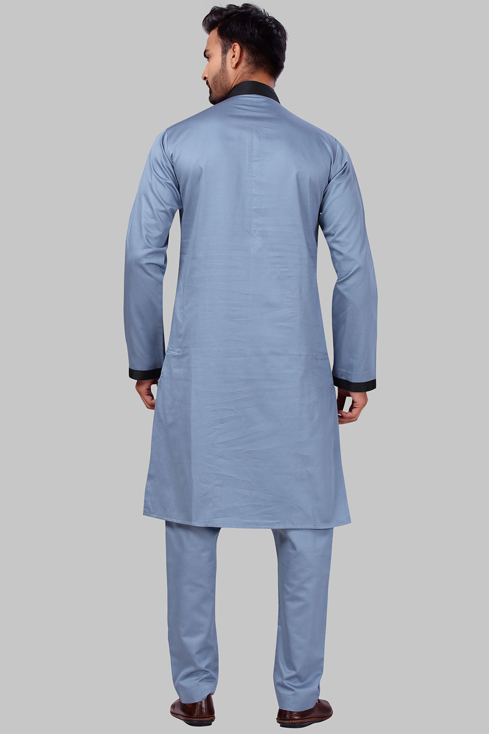 Buy Men's Polyester Solid Kurta Set in Bluish Grey Online