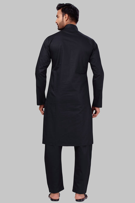 Buy Men's Polyester Solid Kurta Set in Black Online