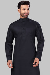 Buy Men's Polyester Solid Kurta Set in Black Online - Zoom In