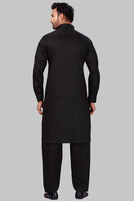 Buy Men's Polyester Solid Kurta Set in Black Online