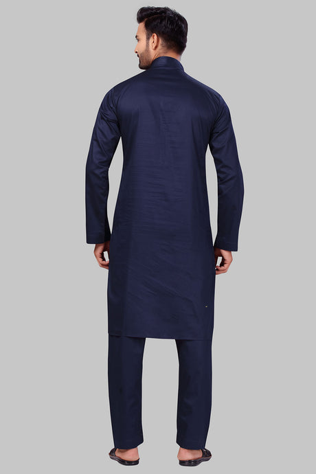Buy Men's Polyester Solid Kurta Set in Ink Blue Online