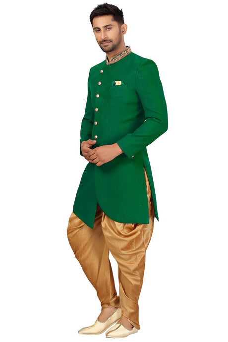 Buy Men's Art Silk  Solid Sherwani Set in Green  Online