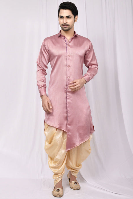Buy Men's Cotton Art Silk Solid Kurta Set in Pink Online