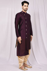 Buy Men's Art Dupion Silk Solid Kurta Set in Purple Online - Side