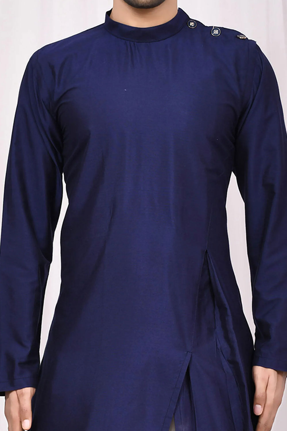 Buy Men's Art Dupion Silk Solid Kurta Set in Navy Blue Online