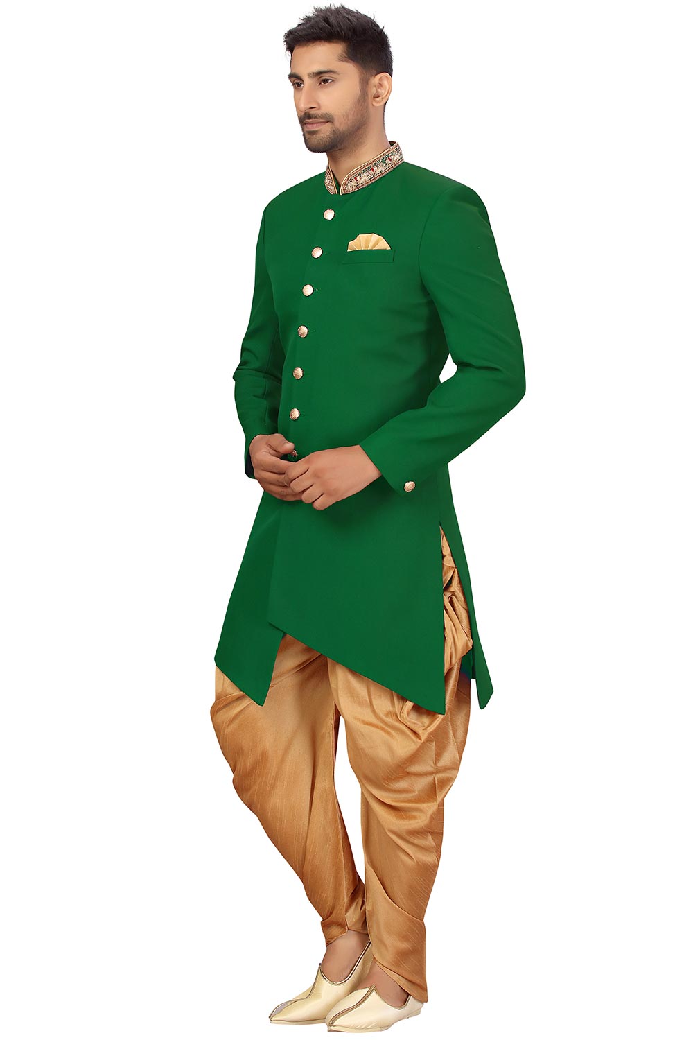 Buy Men's Art Silk  Solid Sherwani Set in Green  Online