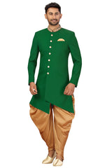 Buy Men's Art Silk  Solid Sherwani Set in Green  Online - Back