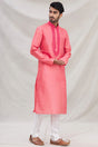 Buy Men's Art Dupion Silk Embroidered Kurta Set in Pink Online