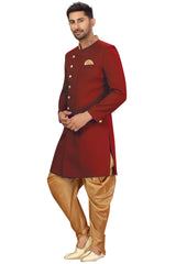 Buy Men's Art Silk  Solid Sherwani Set in Maroon Online