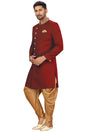 Buy Men's Art Silk  Solid Sherwani Set in Maroon Online