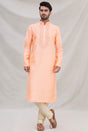 Buy Men's Art Dupion Silk Embroidered Kurta Set in Peach Online