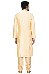 Buy Men's Art Dupion Silk Solid Kurta Set in Cream Online