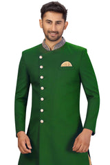 Buy Men's Art Silk  Solid Sherwani Set in Green  Online - Front