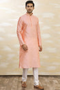 Buy Men's Art Dupion Silk Solid Kurta Set in Pink Online - Front