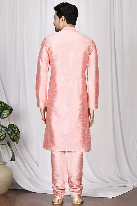 Buy Men's Art Dupion Silk Solid Kurta Set in Pink Online