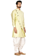 Buy Men's Art Dupion Silk Solid Kurta Set in Light Pista Online - Side