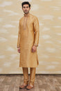 Buy Men's Art Dupion Silk Embroidered Kurta Set in Gold Online - Front