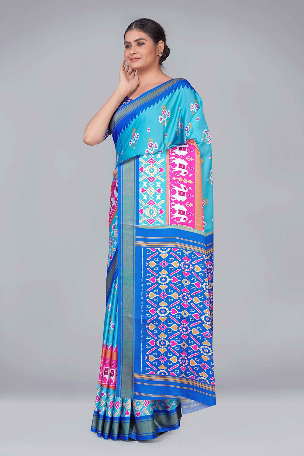 Turquoise Patola silk printed Saree