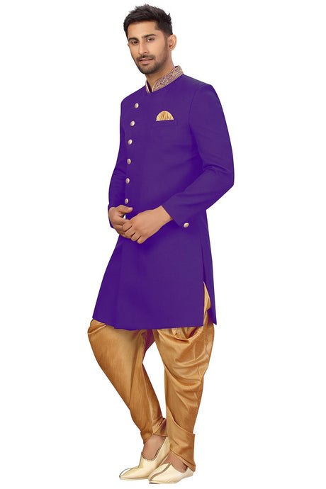 Buy Men's Art Silk  Solid Sherwani Set in Purple Online