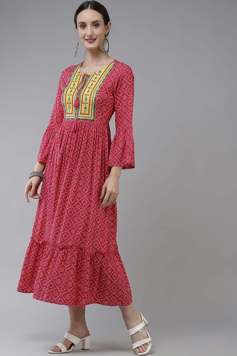 Pink Viscose Rayon Embroidery Dress