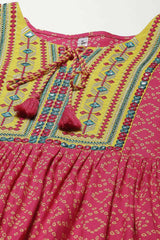 Pink Viscose Rayon Embroidery Dress