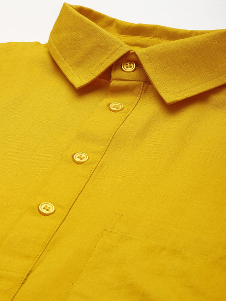 Men's Yellow Cotton Solid Pathani Set