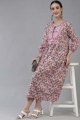 Pink Pure Cotton Embroidery Sequence Dress