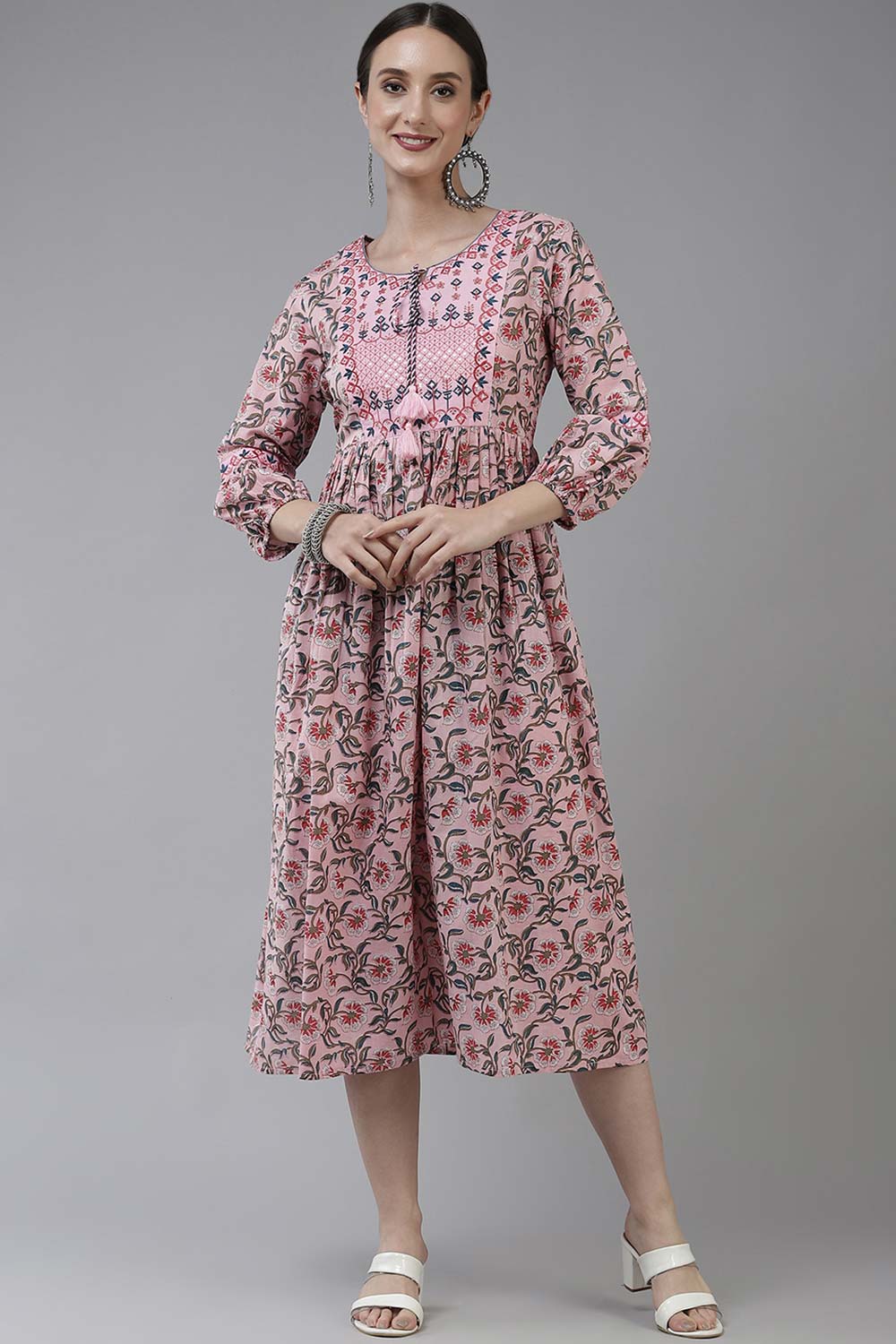 Pink Pure Cotton Embroidery Sequence Dress