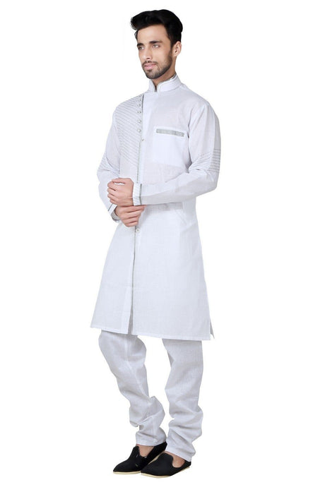 Men's White Cotton Solid Pathani Set