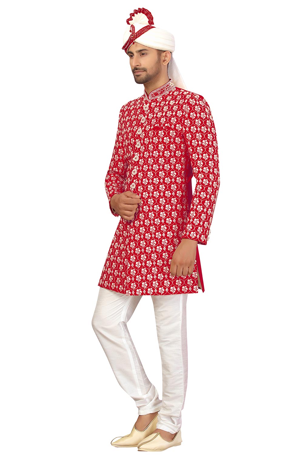 Buy Men's Art Silk  Embroidery  Sherwani Set in Rani Pink Online