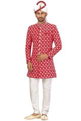 Buy Men's Art Silk  Embroidery  Sherwani Set in Rani Pink Online - Back