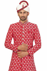 Buy Men's Art Silk  Embroidery  Sherwani Set in Rani Pink Online - Front