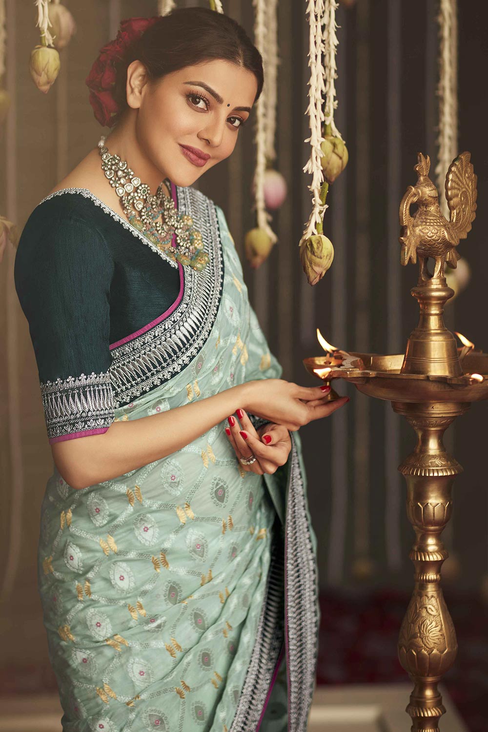 Light Green Woven And Embroidery Silk Saree