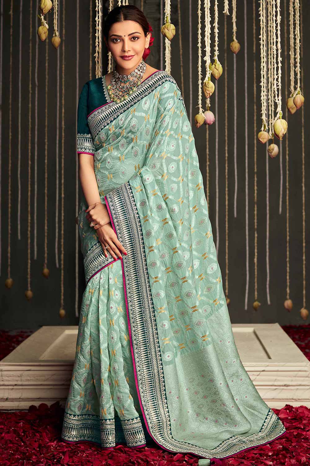 Light Green Woven And Embroidery Silk Saree