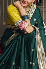Green Woven And Embroidery Silk Saree
