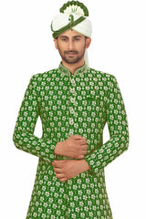 Buy Men's Art Silk  Embroidery  Sherwani Set in Mehndi  Green  Online - Front