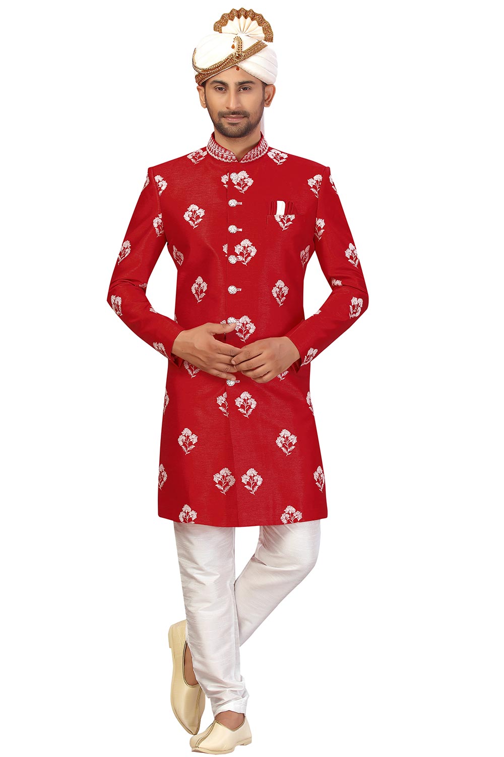 Buy Men's Art Silk  Embroidery  Sherwani Set in Maroon  Online