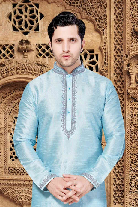 Men's Blue Art Silk Kurta Pajama Set