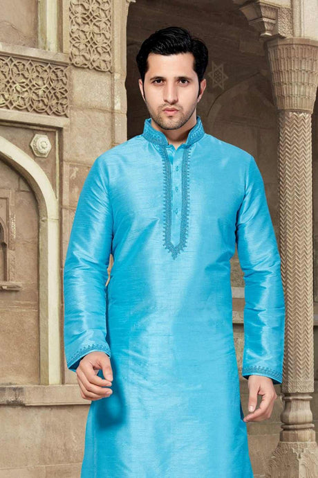 Men's Blue Art Silk Kurta Pajama Set