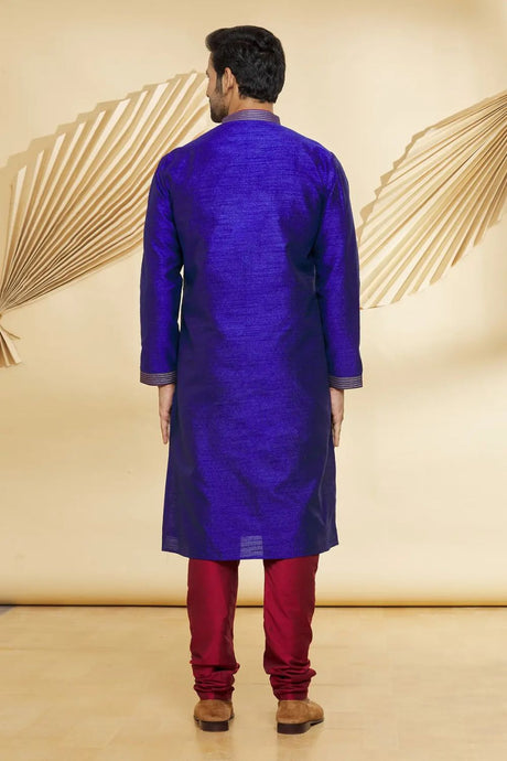 Men's Blue Art Silk Embroidered Kurta Pyjama Set