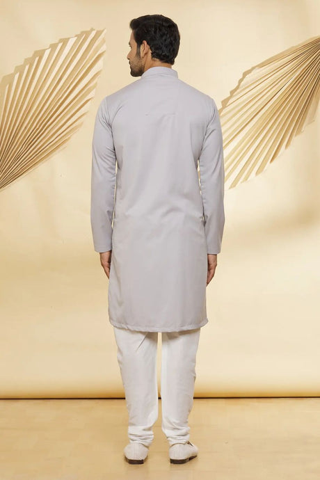 Men's Grey Cotton Blend Solid Kurta Pyjama Set