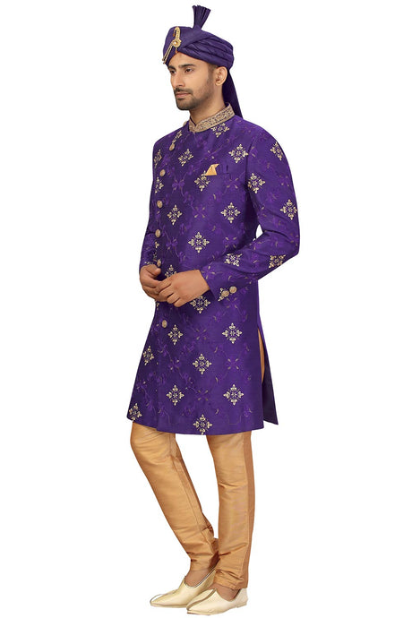 Buy Men's Art Silk  Embroidery  Sherwani Set in Purple Online