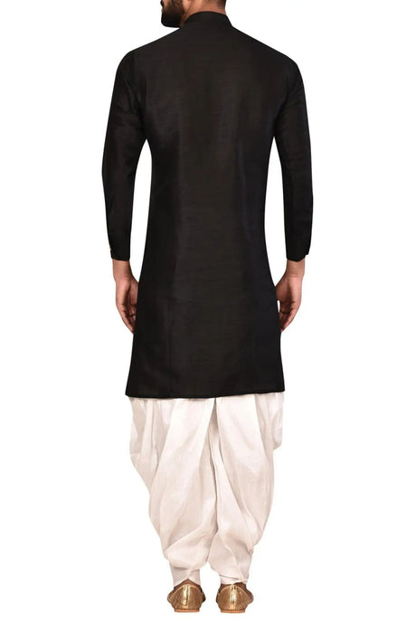Men's Black Art Silk Solid Kurta Pyjama Set